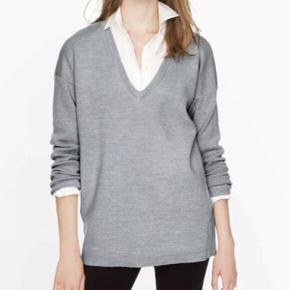 J. Crew Sweaters - J. CREW Merino Pocket Sweater Heather Gray Grey 100% MERINO WOOL Pullover SHRUNK